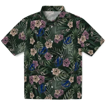 tampa bay lightning hibiscus leaves pattern green hawaiian shirts best selling