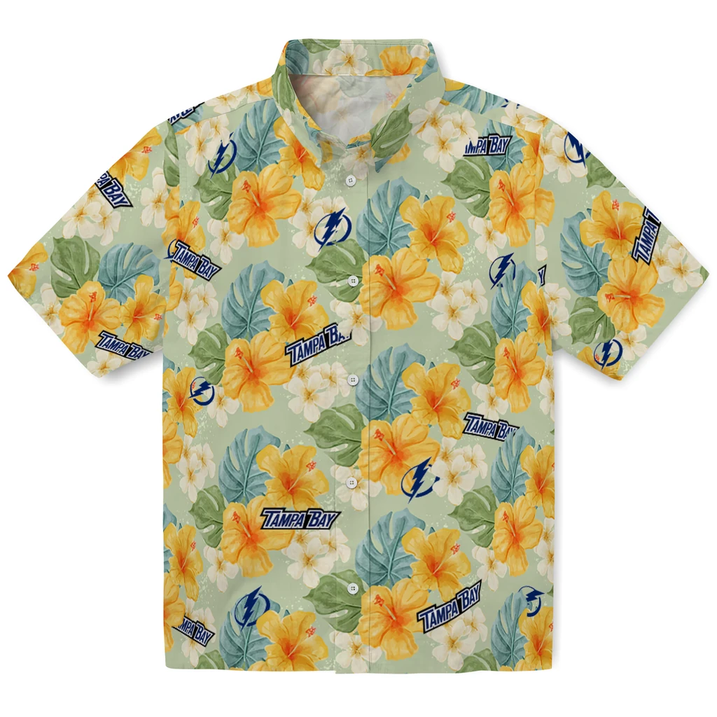 Tampa Bay Lightning Hawaiian Shirt - Hibiscus Mood tampa bay lightning hibiscus mood pale lime yellow hawaiian shirts best selling