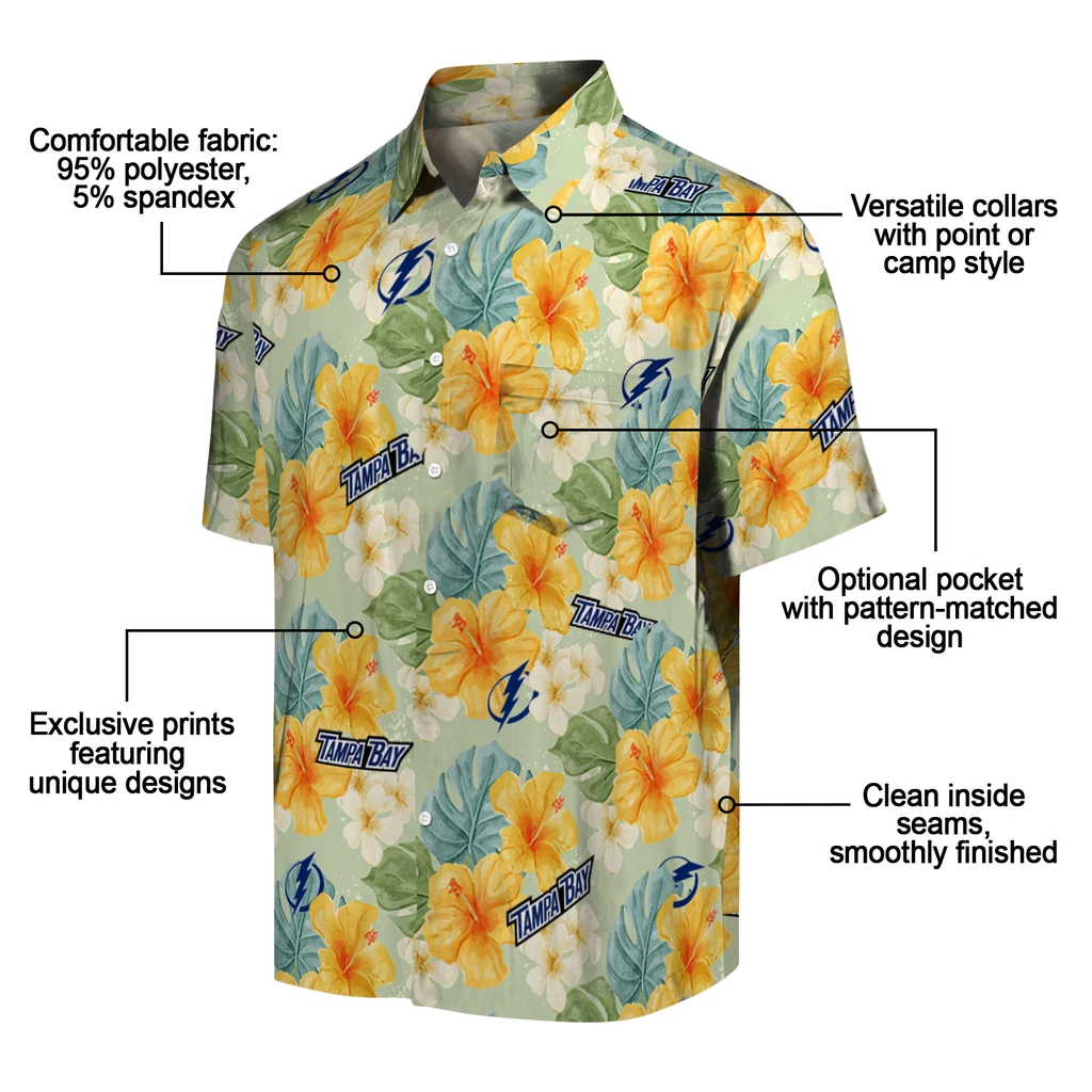 Tampa Bay Lightning Hawaiian Shirt - Hibiscus Mood tampa bay lightning hibiscus mood pale lime yellow hawaiian shirts new arrival
