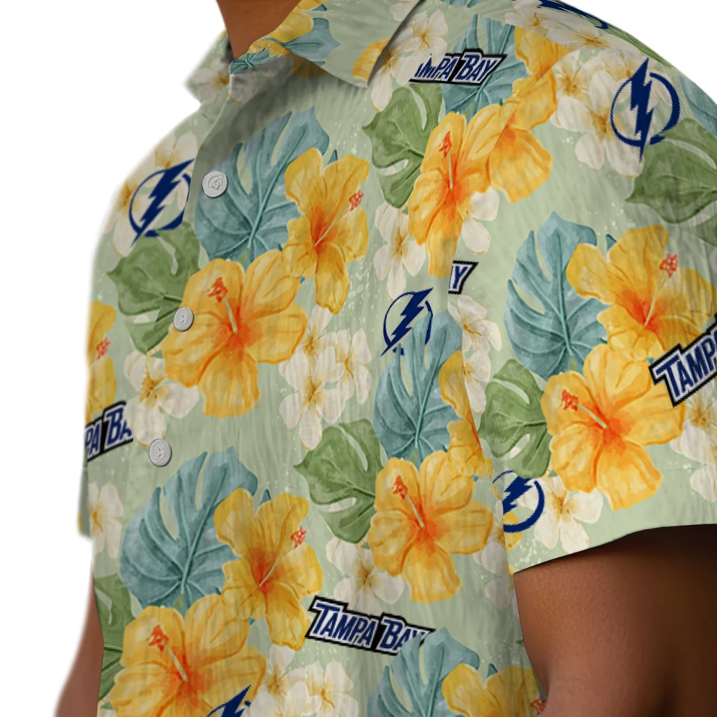 Tampa Bay Lightning Hawaiian Shirt - Hibiscus Mood tampa bay lightning hibiscus mood pale lime yellow hawaiian shirts trendy