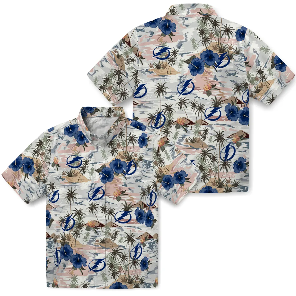 Tampa Bay Lightning Hawaiian Shirt - Hibiscus Seaside tampa bay lightning hibiscus seaside white hawaiian shirts high quality