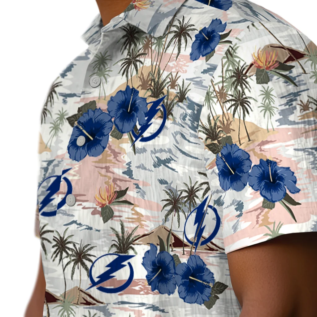 Tampa Bay Lightning Hawaiian Shirt - Hibiscus Seaside tampa bay lightning hibiscus seaside white hawaiian shirts trendy