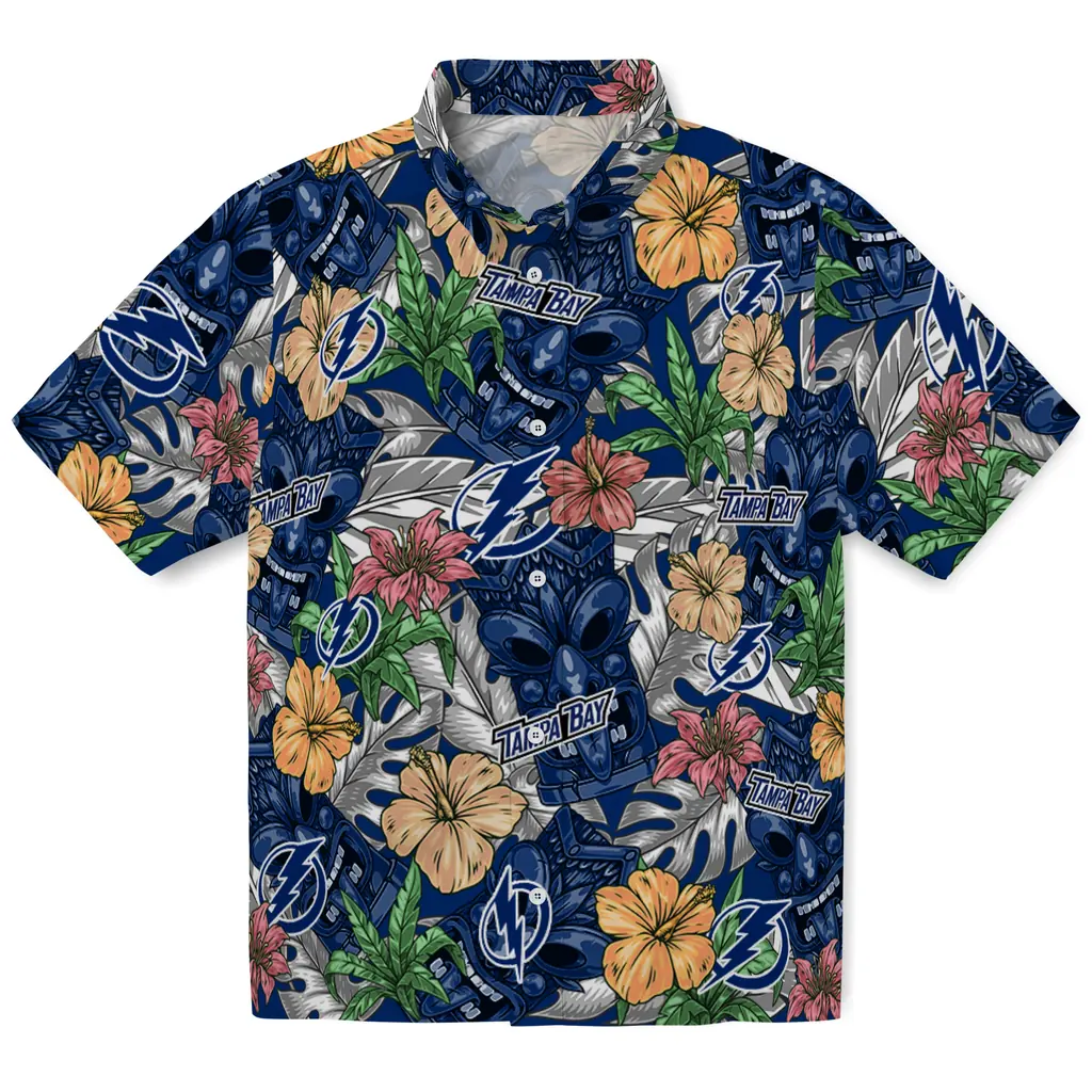 Tampa Bay Lightning Hawaiian Shirt - Hibiscus Tiki Jungle tampa bay lightning tiki jungle blue hawaiian shirts best selling