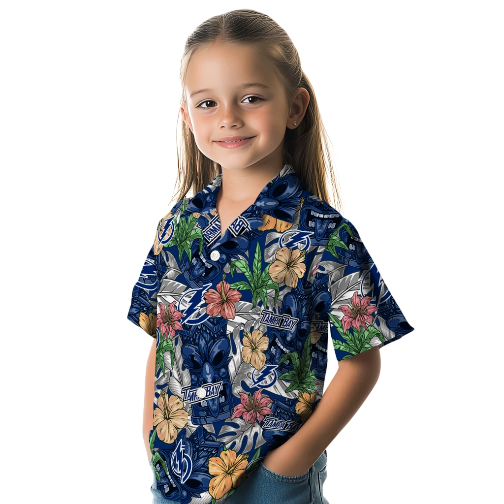 Tampa Bay Lightning Hawaiian Shirt - Hibiscus Tiki Jungle tampa bay lightning tiki jungle blue hawaiian shirts premium grade