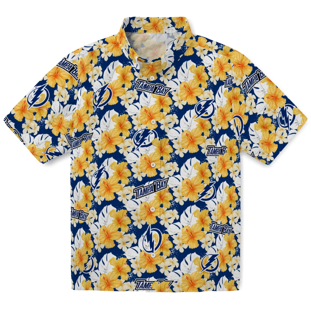 Tampa Bay Lightning Hawaiian Shirt - Hibiscus Tropics tampa bay lightning hibiscus tropics blue yellow hawaiian shirts best selling