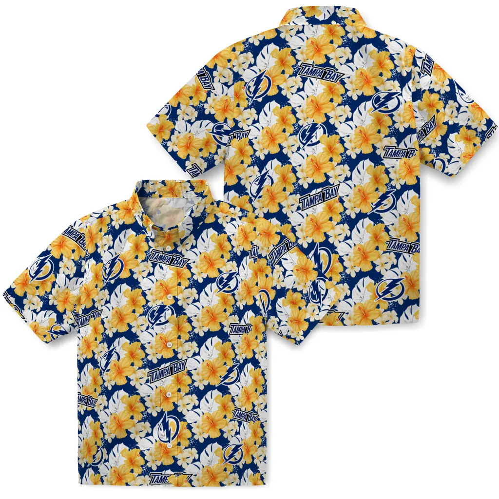Tampa Bay Lightning Hawaiian Shirt - Hibiscus Tropics tampa bay lightning hibiscus tropics blue yellow hawaiian shirts high quality