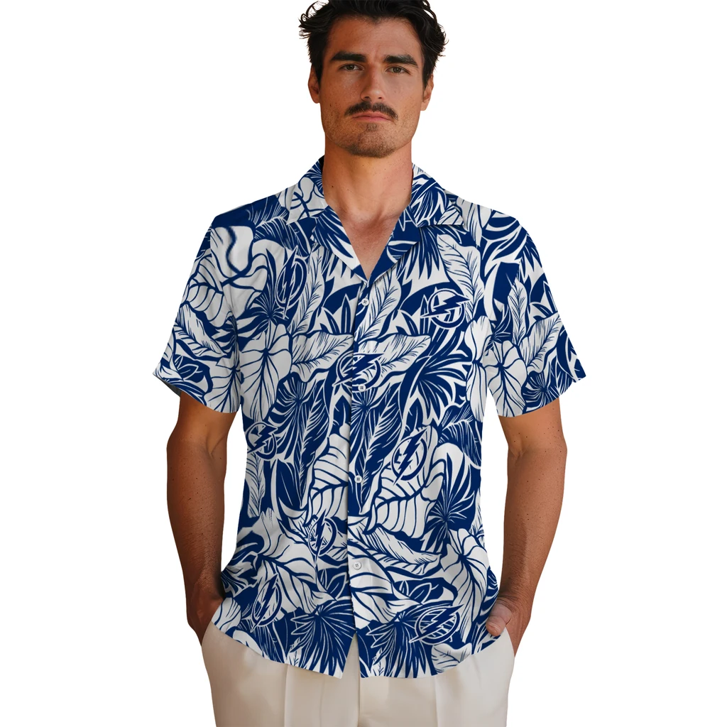 Tampa Bay Lightning Hawaiian Shirt - Monstera Layer tampa bay lightning monstera layer blue hawaiian shirts fashion forward