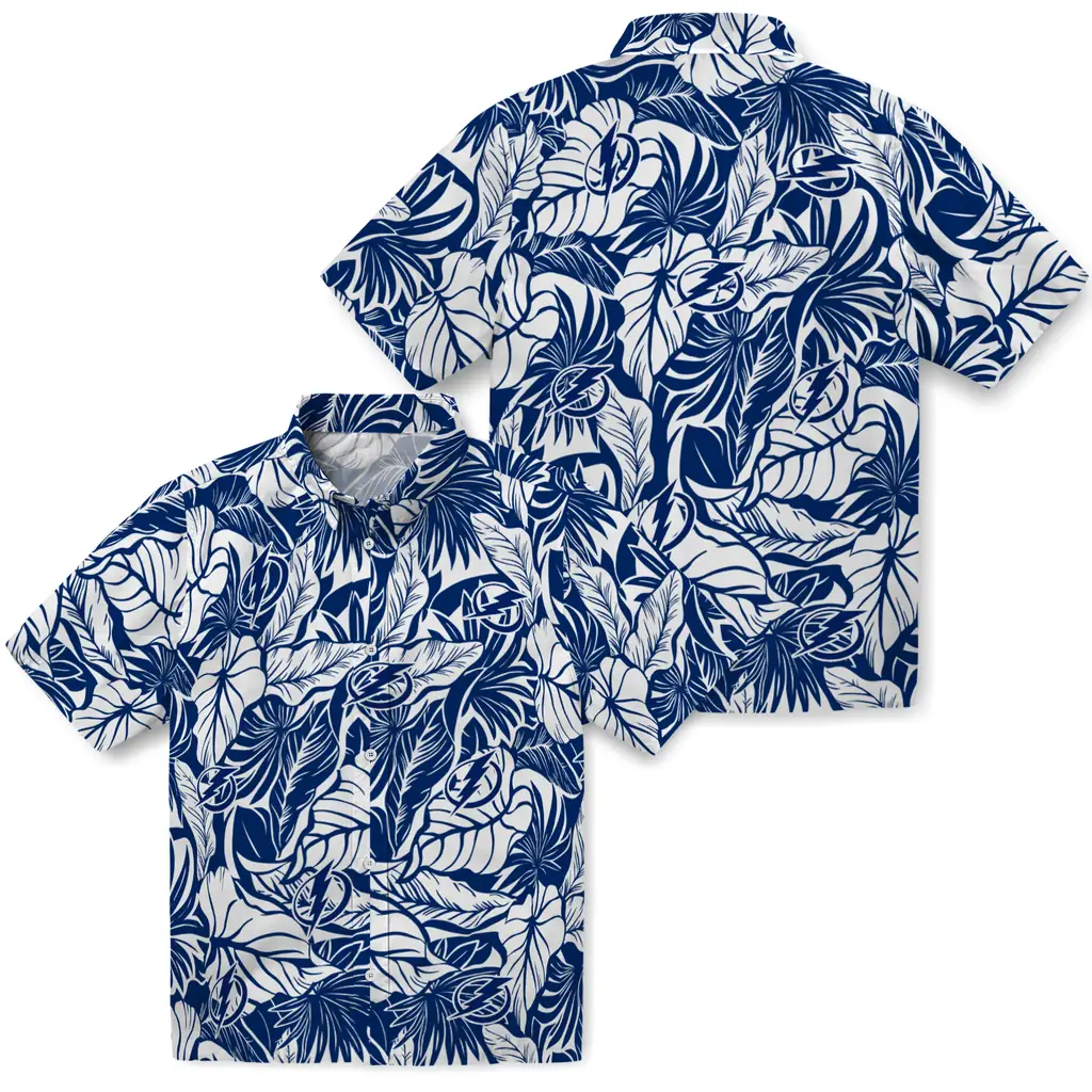 Tampa Bay Lightning Hawaiian Shirt - Monstera Layer tampa bay lightning monstera layer blue hawaiian shirts high quality