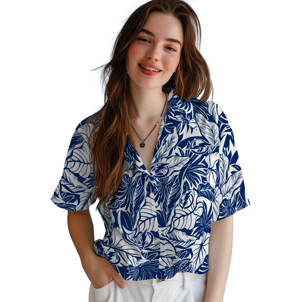 Tampa Bay Lightning Hawaiian Shirt - Monstera Layer tampa bay lightning monstera layer blue hawaiian shirts latest model