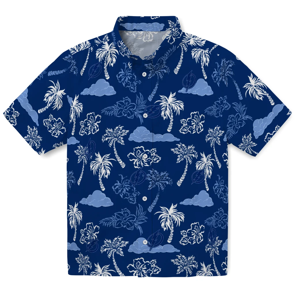 Tampa Bay Lightning Hawaiian Shirt - Palm And Clouds tampa bay lightning palm and clouds blue hawaiian shirts best selling