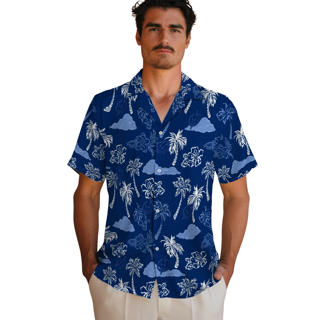 Tampa Bay Lightning Hawaiian Shirt - Palm And Clouds tampa bay lightning palm and clouds blue hawaiian shirts fashion forward