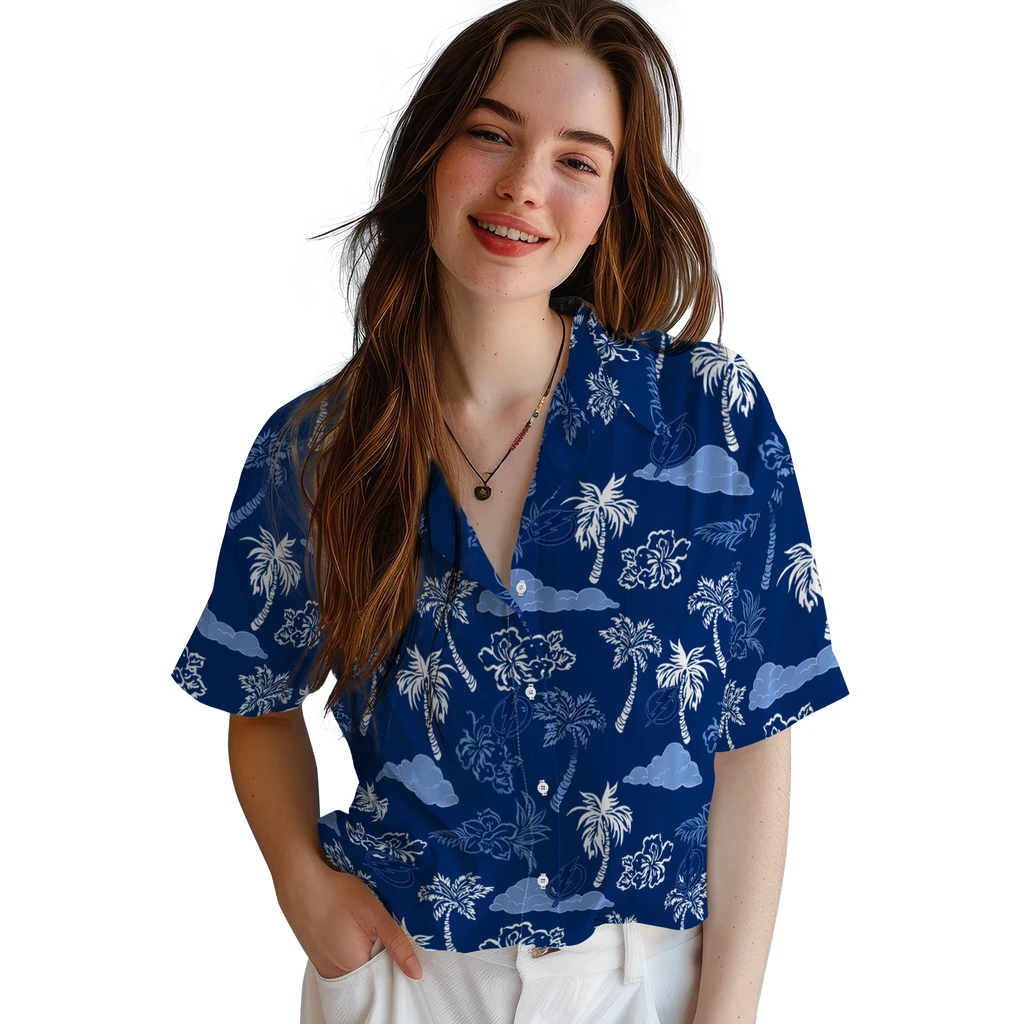 Tampa Bay Lightning Hawaiian Shirt - Palm And Clouds tampa bay lightning palm and clouds blue hawaiian shirts latest model