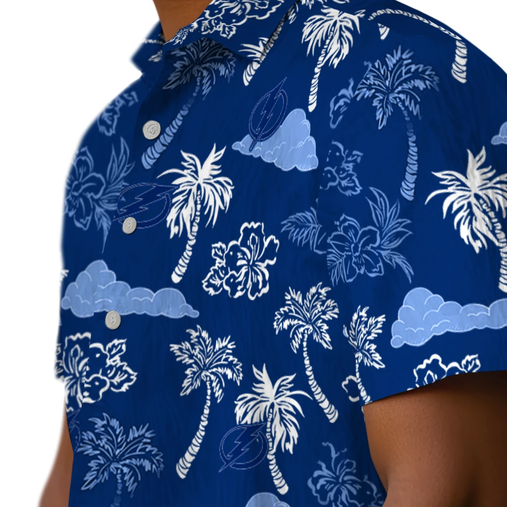 Tampa Bay Lightning Hawaiian Shirt - Palm And Clouds tampa bay lightning palm and clouds blue hawaiian shirts trendy