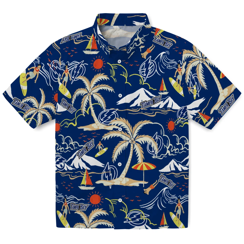 Tampa Bay Lightning Hawaiian Shirt - Palm Tree Island tampa bay lightning palm tree island blue hawaiian shirts best selling