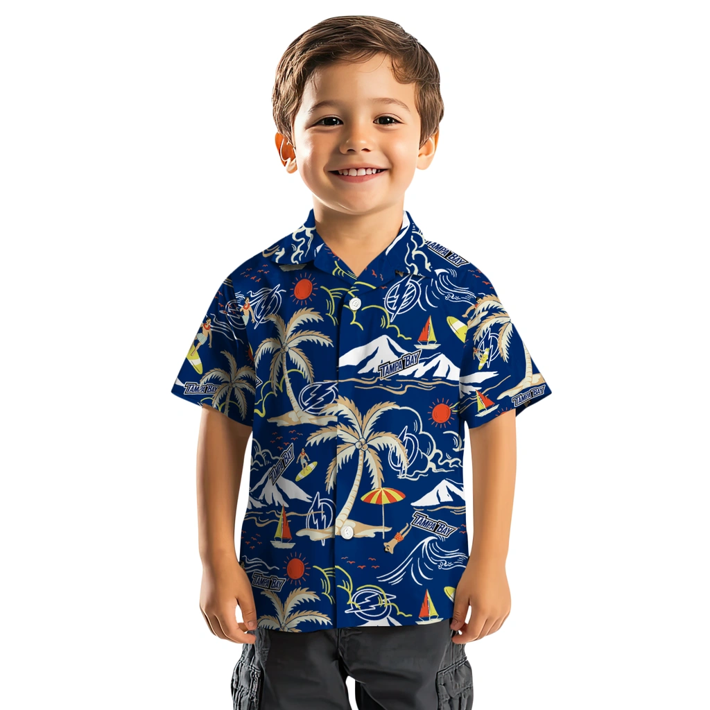 Tampa Bay Lightning Hawaiian Shirt - Palm Tree Island tampa bay lightning palm tree island blue hawaiian shirts top rated