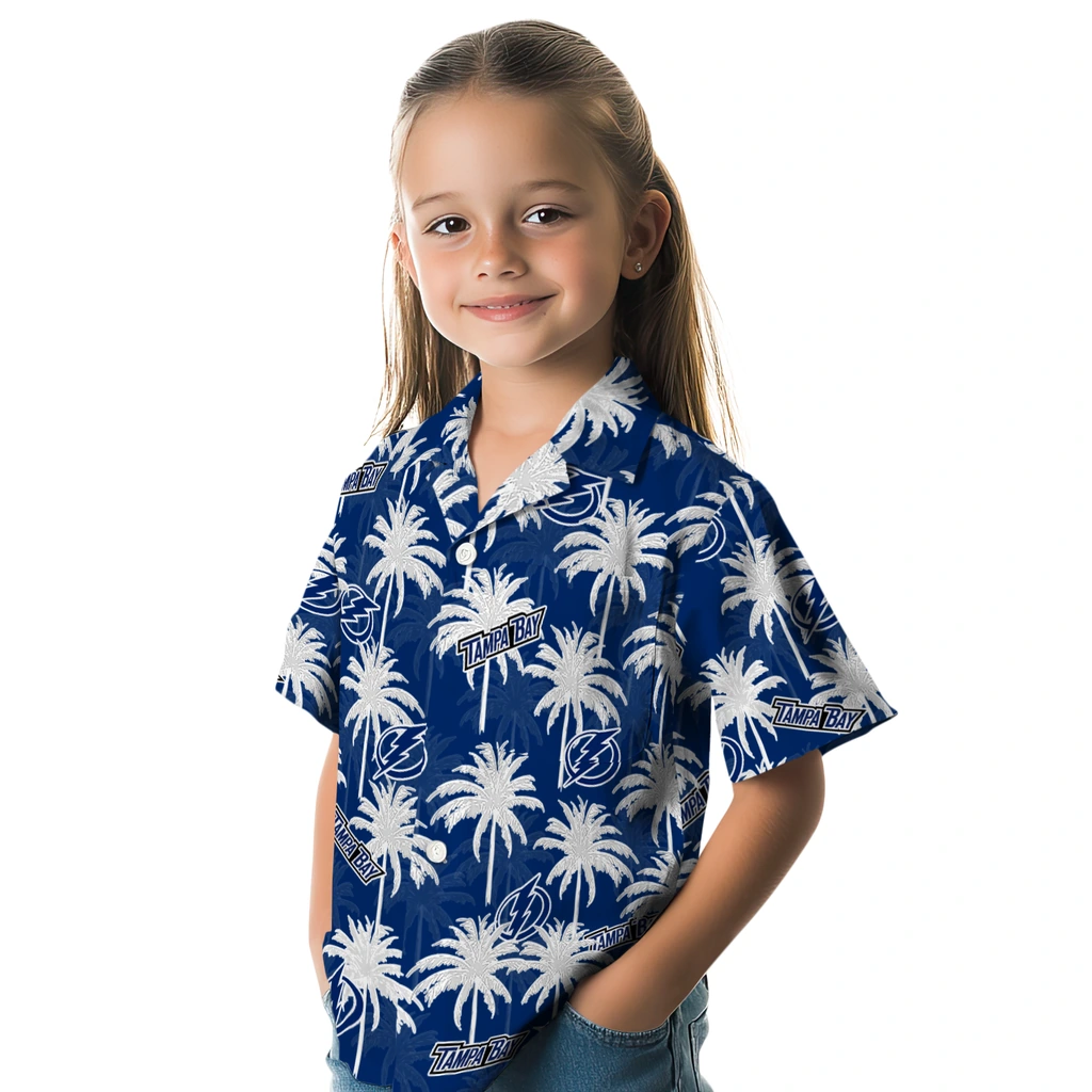 Tampa Bay Lightning Hawaiian Shirt - Palm Tree Motif tampa bay lightning palm grove blue hawaiian shirts premium grade