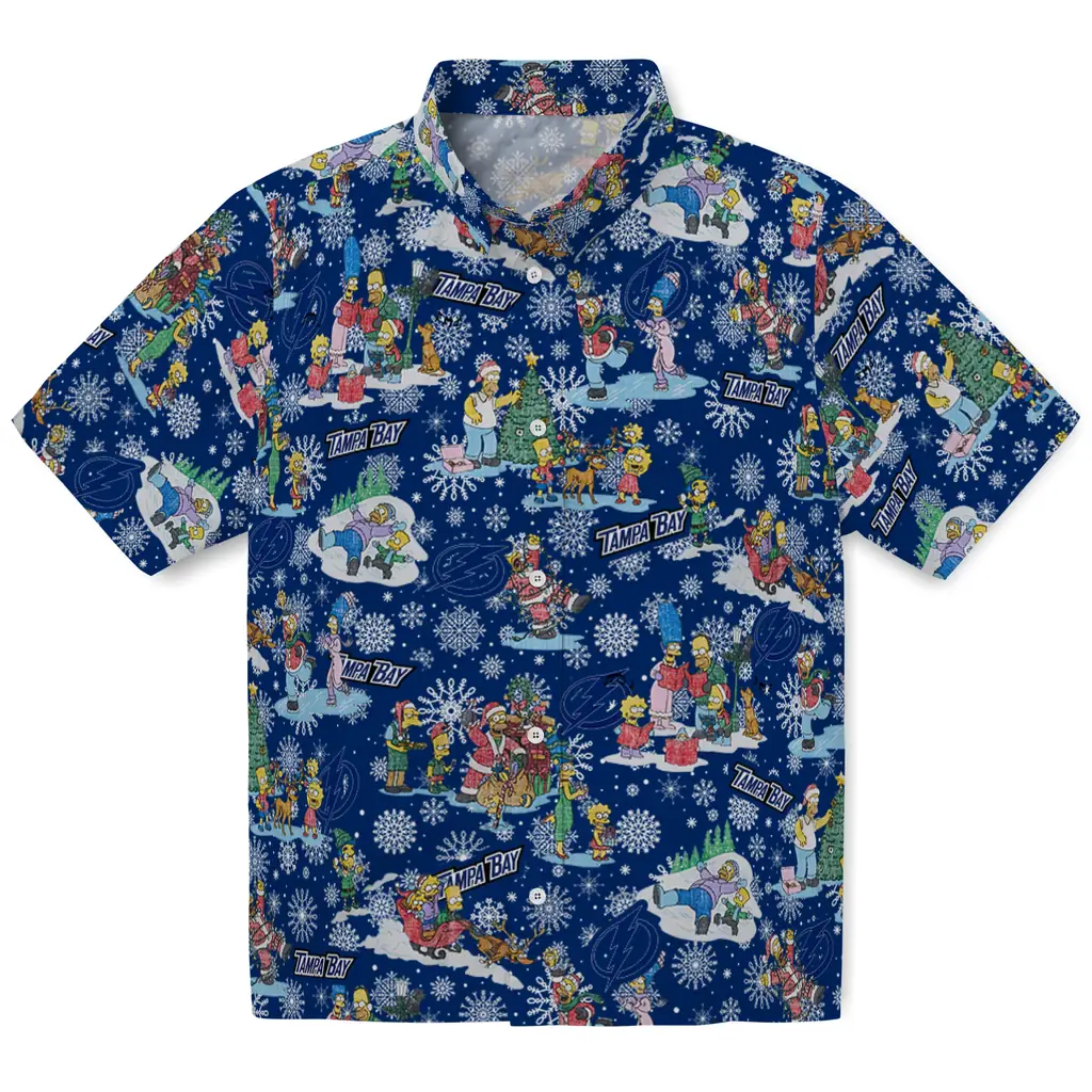 Tampa Bay Lightning Hawaiian Shirt - Simpsons Christmas tampa bay lightning simpsons christmas blue hawaiian shirts best selling