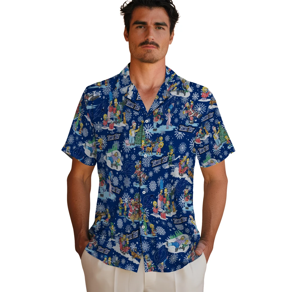 Tampa Bay Lightning Hawaiian Shirt - Simpsons Christmas tampa bay lightning simpsons christmas blue hawaiian shirts fashion forward