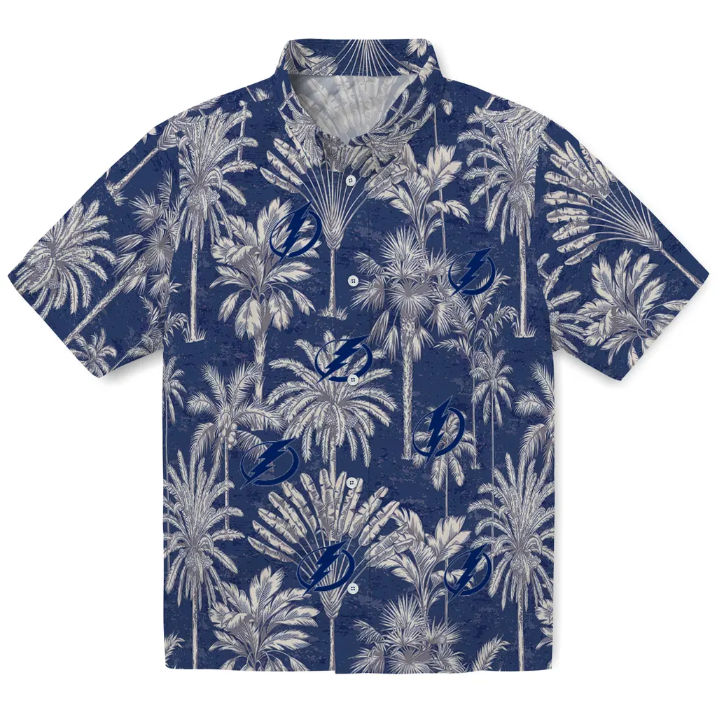 Tampa Bay Lightning Hawaiian Shirt - Vintage Palm Tree tampa bay lightning palm shadows blue hawaiian shirts best selling
