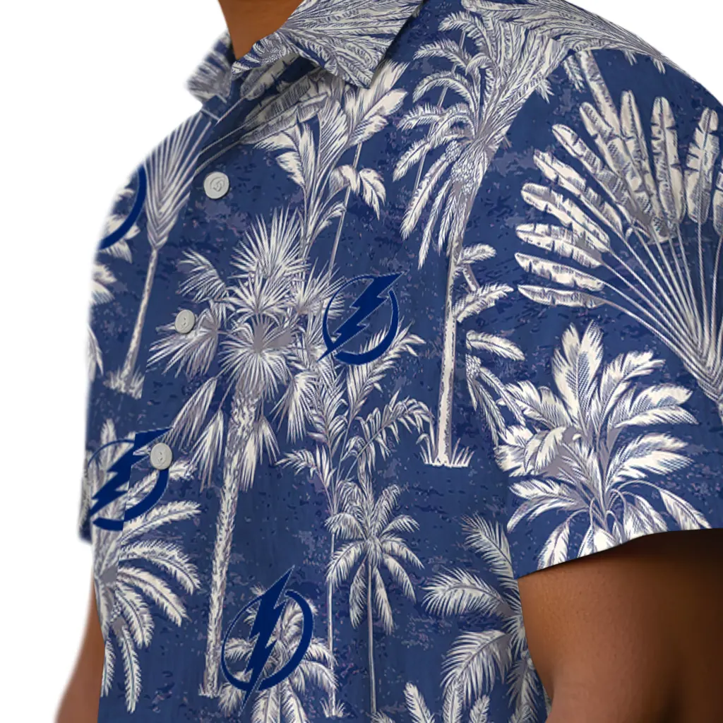 Tampa Bay Lightning Hawaiian Shirt - Vintage Palm Tree tampa bay lightning palm shadows blue hawaiian shirts trendy