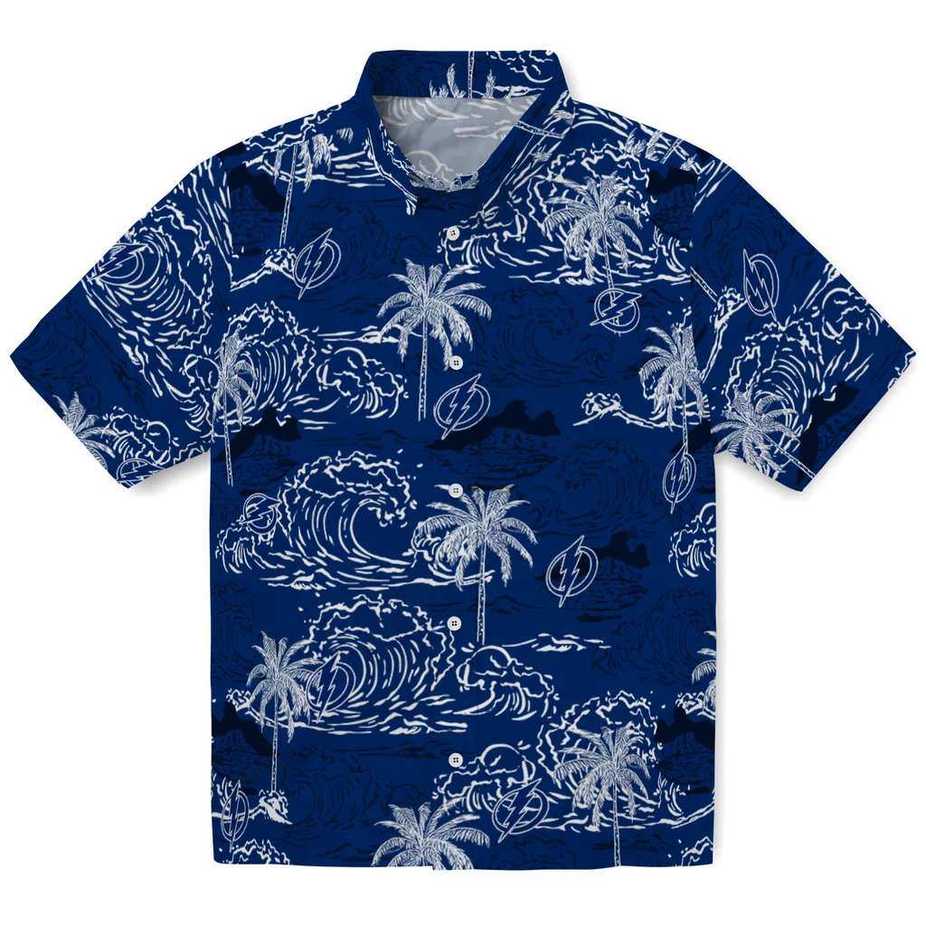 Tampa Bay Lightning Hawaiian Shirt - Wave Palm tampa bay lightning wave palm blue hawaiian shirts best selling