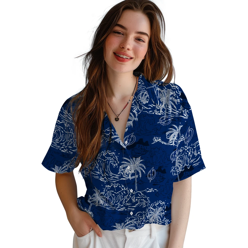 Tampa Bay Lightning Hawaiian Shirt - Wave Palm tampa bay lightning wave palm blue hawaiian shirts latest model