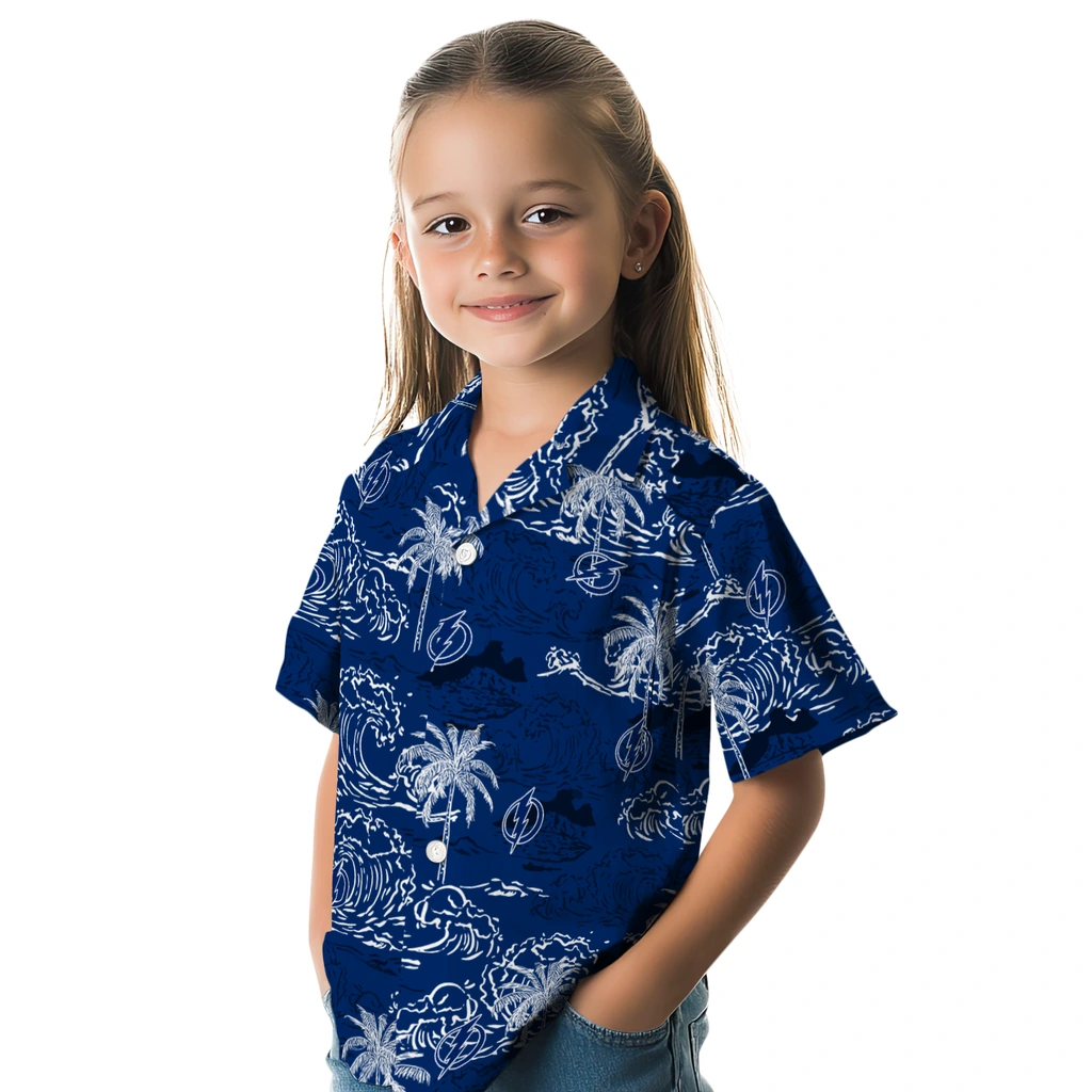 Tampa Bay Lightning Hawaiian Shirt - Wave Palm tampa bay lightning wave palm blue hawaiian shirts premium grade