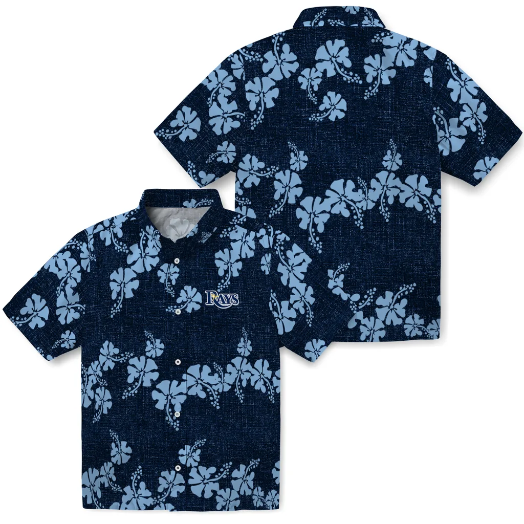 Tampa Bay Rays Hawaiian Shirt - 50th State Flower tampa bay rays hibiscus petals navy hawaiian shirts high quality