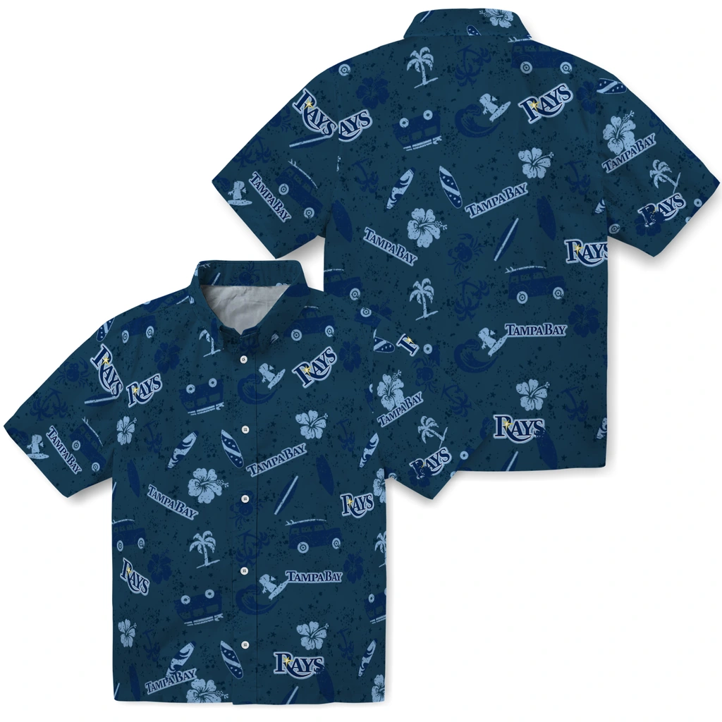 Tampa Bay Rays Hawaiian Shirt - Beach Vibe tampa bay rays beach vibe navy hawaiian shirts high quality