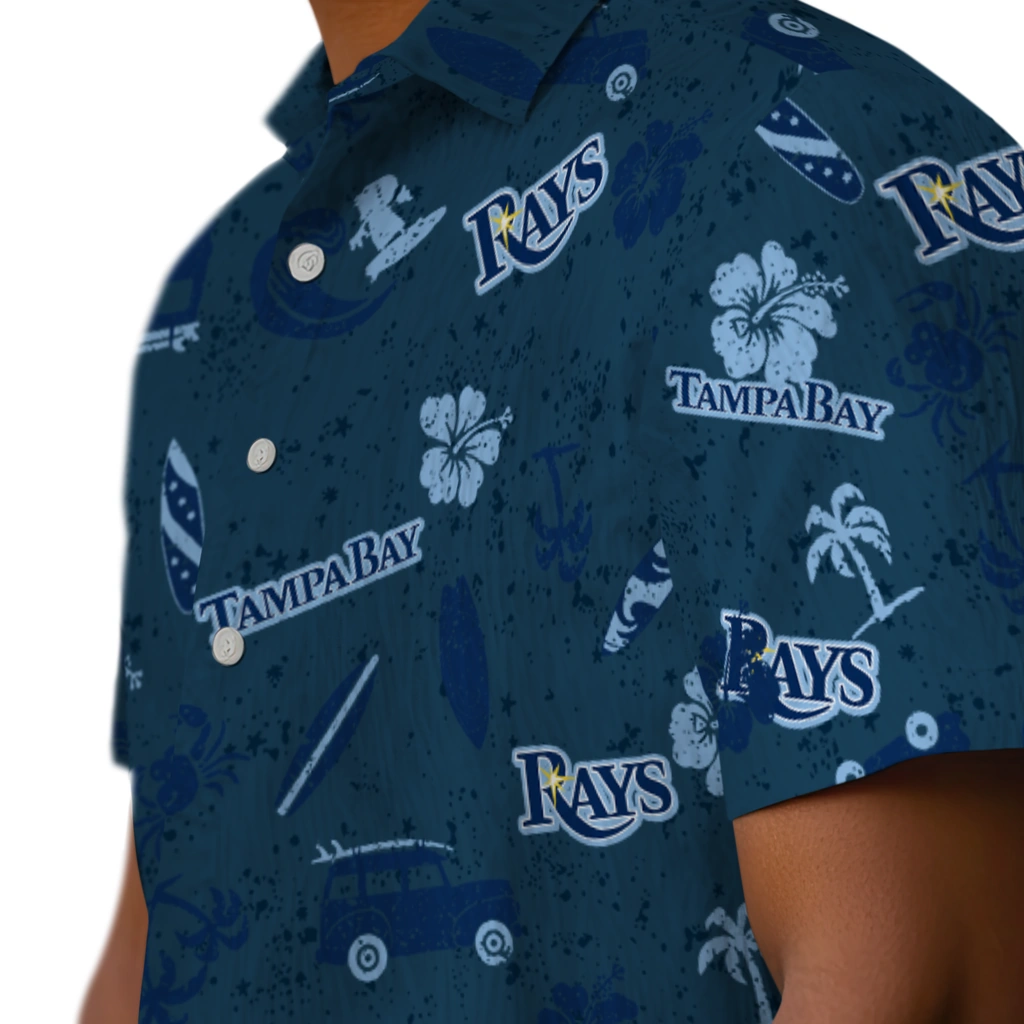 Tampa Bay Rays Hawaiian Shirt - Beach Vibe tampa bay rays beach vibe navy hawaiian shirts trendy