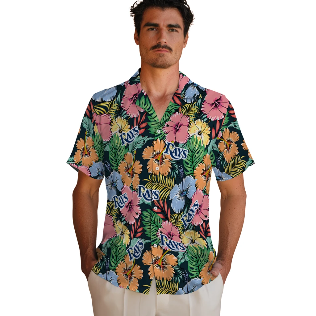 Tampa Bay Rays Hawaiian Shirt - Brilliant Hibiscus Garden tampa bay rays brilliant hibiscus garden hawaiian shirts fashion forward