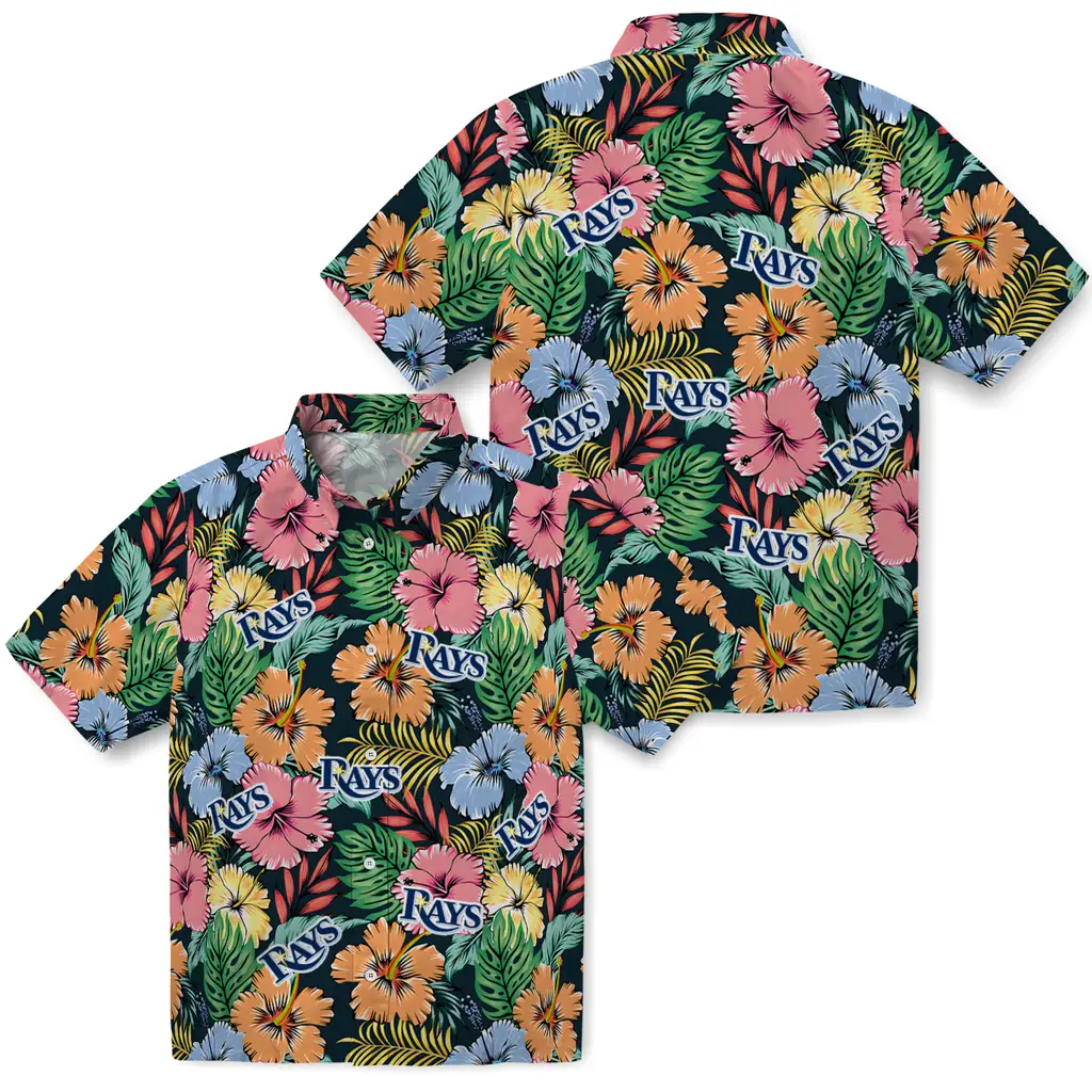 Tampa Bay Rays Hawaiian Shirt - Brilliant Hibiscus Garden tampa bay rays brilliant hibiscus garden hawaiian shirts high quality