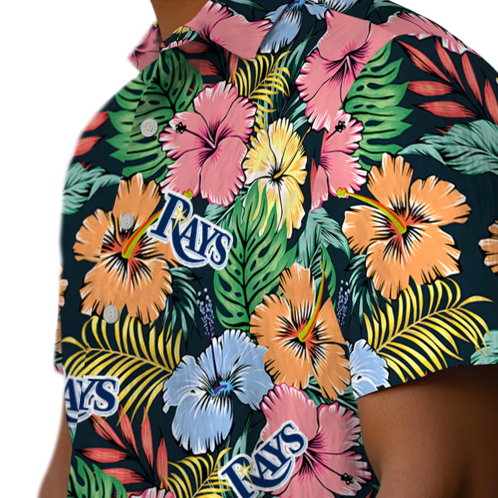 Tampa Bay Rays Hawaiian Shirt - Brilliant Hibiscus Garden tampa bay rays brilliant hibiscus garden hawaiian shirts trendy