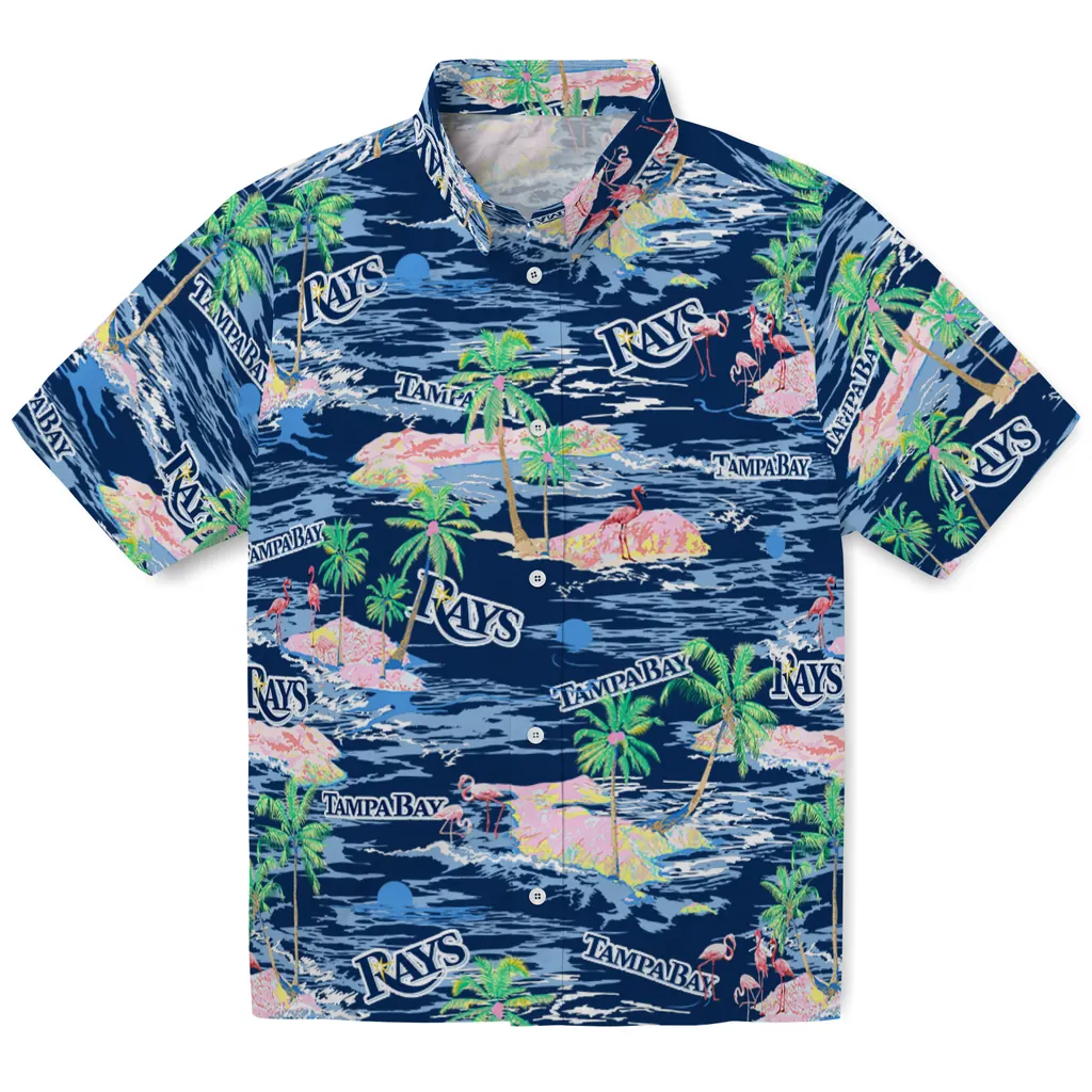 Tampa Bay Rays Hawaiian Shirt - Hawaii Island tampa bay rays flamingo retreat navy hawaiian shirts best selling