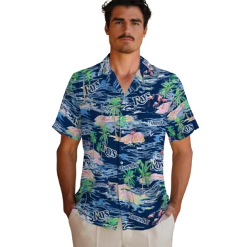 tampa bay rays flamingo retreat navy hawaiian shirts fashion forward