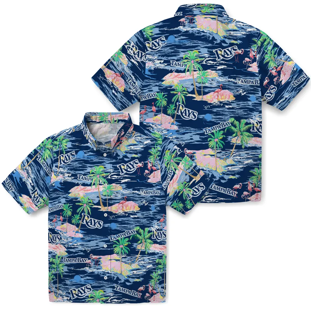Tampa Bay Rays Hawaiian Shirt - Hawaii Island tampa bay rays flamingo retreat navy hawaiian shirts high quality