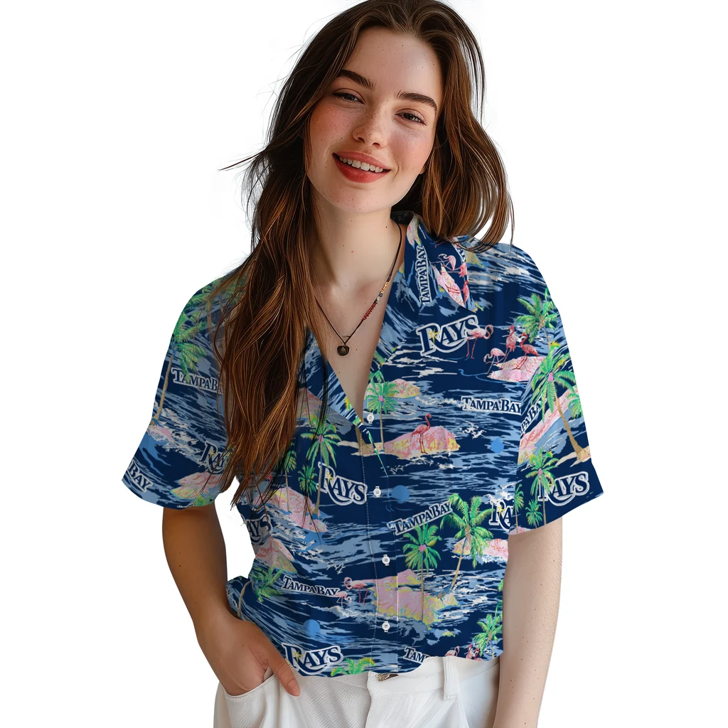 Tampa Bay Rays Hawaiian Shirt - Hawaii Island tampa bay rays flamingo retreat navy hawaiian shirts latest model