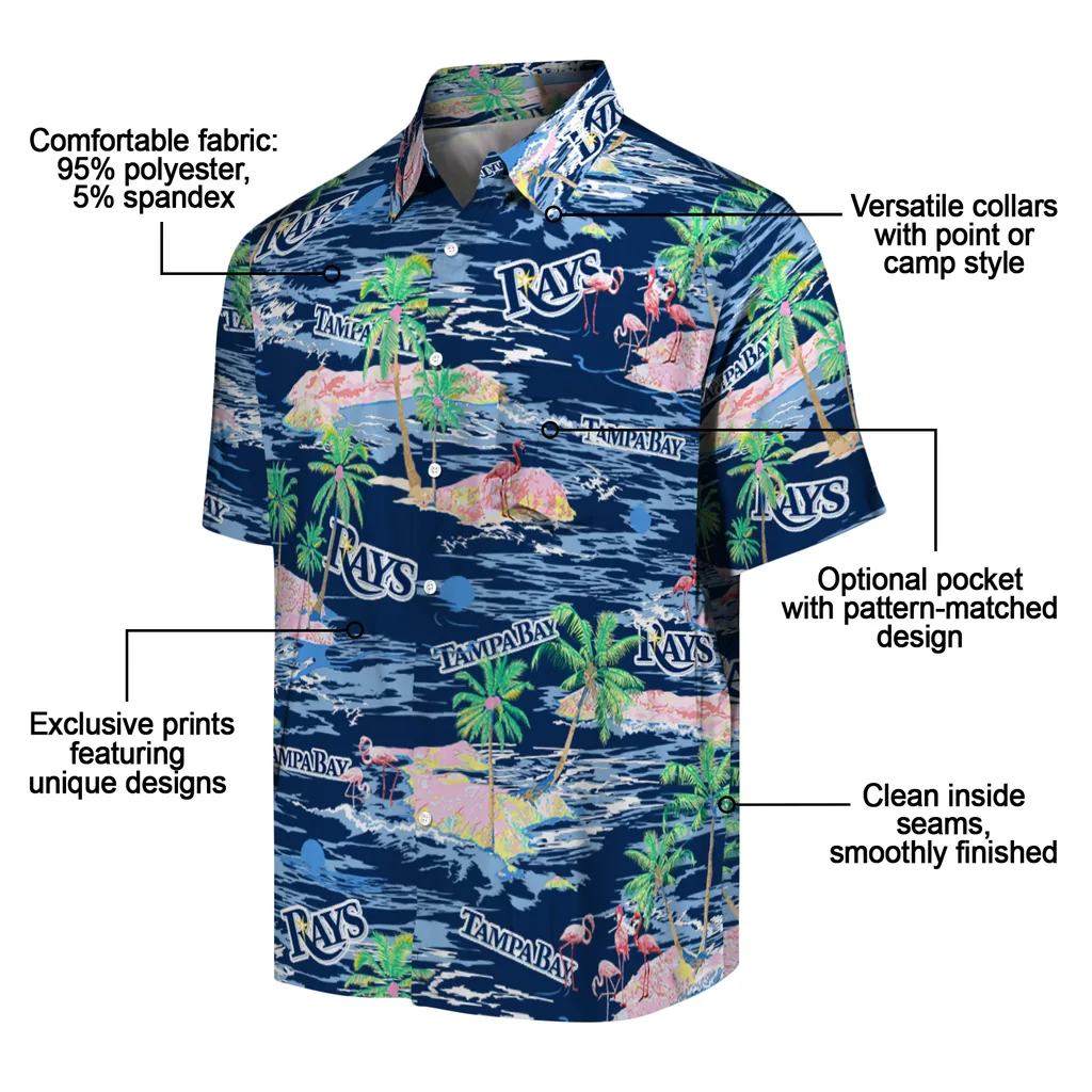 Tampa Bay Rays Hawaiian Shirt - Hawaii Island tampa bay rays flamingo retreat navy hawaiian shirts new arrival