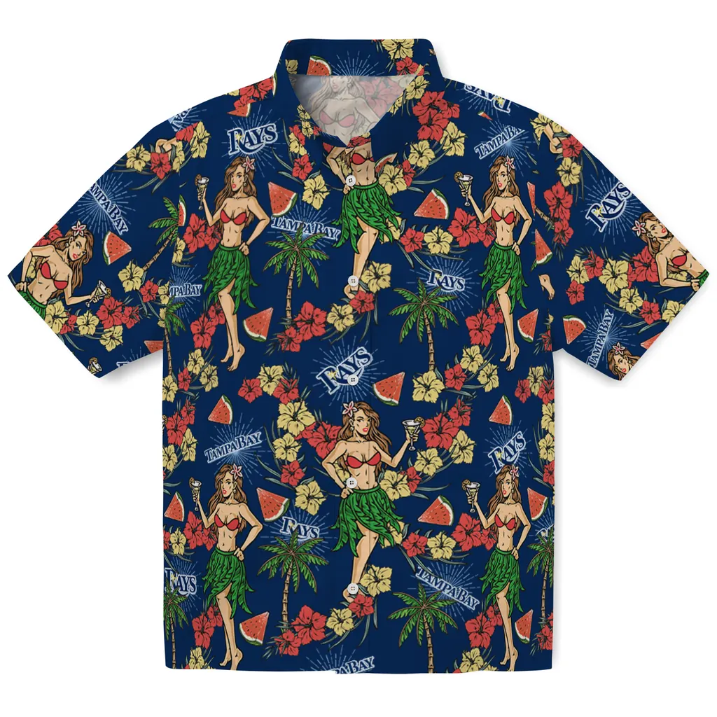 Tampa Bay Rays Hawaiian Shirt - Hawaiian Girls Design tampa bay rays hawaiian girls design navy hawaiian shirts best selling