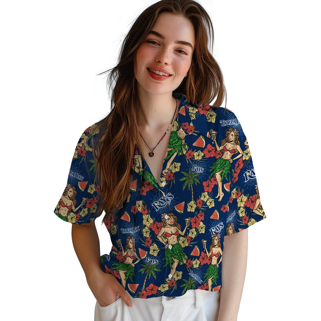 Tampa Bay Rays Hawaiian Shirt - Hawaiian Girls Design tampa bay rays hawaiian girls design navy hawaiian shirts latest model