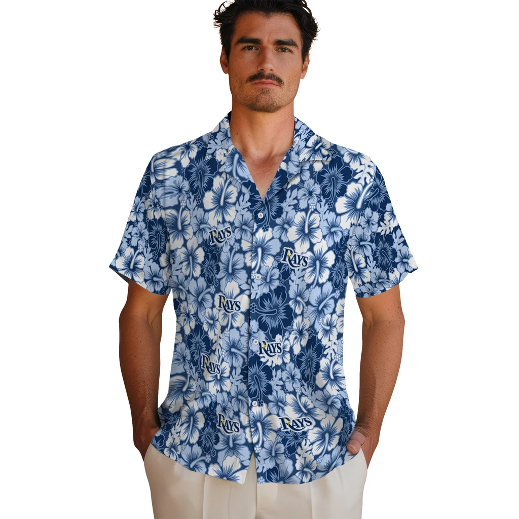 Tampa Bay Rays Hawaiian Shirt - Hibiscus Blooms tampa bay rays hibiscus blooms navy hawaiian shirts fashion forward