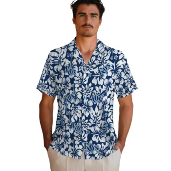 tampa bay rays hibiscus motif navy white hawaiian shirts fashion forward