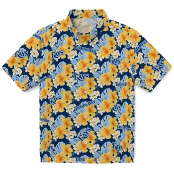 tampa bay rays hibiscus tropics navy yellow hawaiian shirts best selling