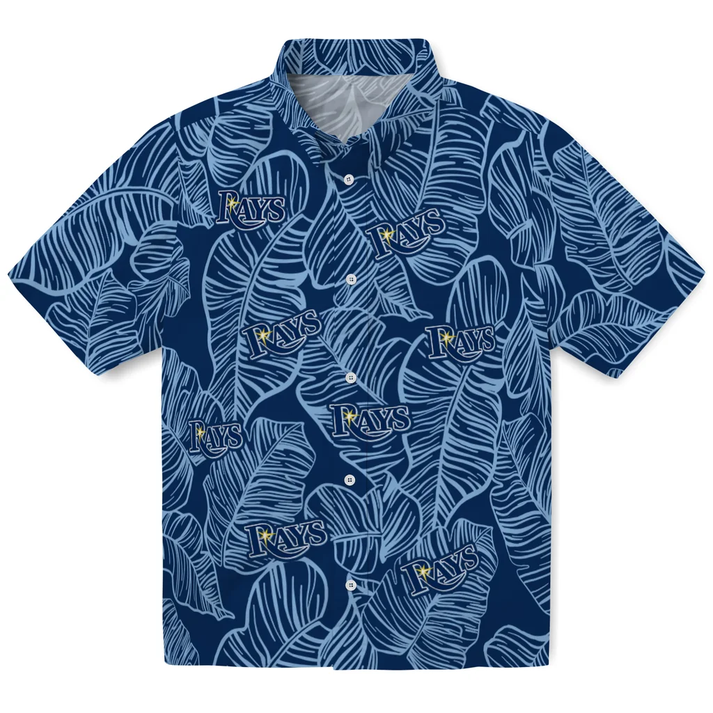 Tampa Bay Rays Hawaiian Shirt - Leaf Outline tampa bay rays leaf outline navy hawaiian shirts best selling