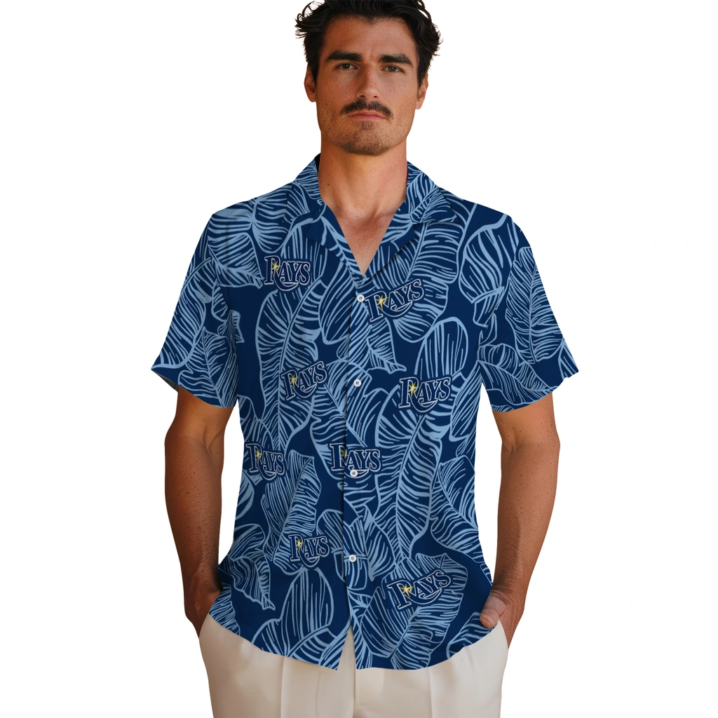 Tampa Bay Rays Hawaiian Shirt - Leaf Outline tampa bay rays leaf outline navy hawaiian shirts fashion forward