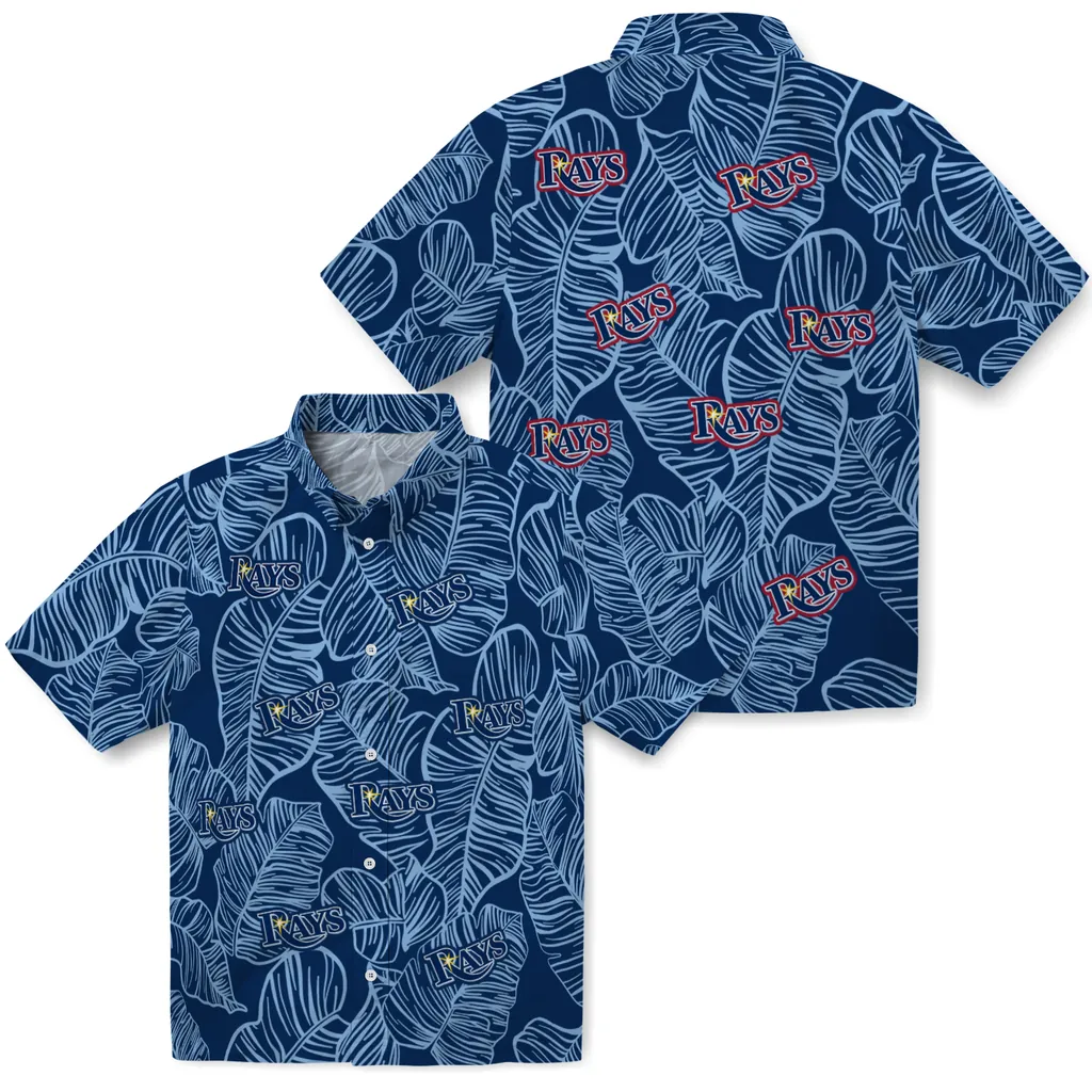 Tampa Bay Rays Hawaiian Shirt - Leaf Outline tampa bay rays leaf outline navy hawaiian shirts high quality