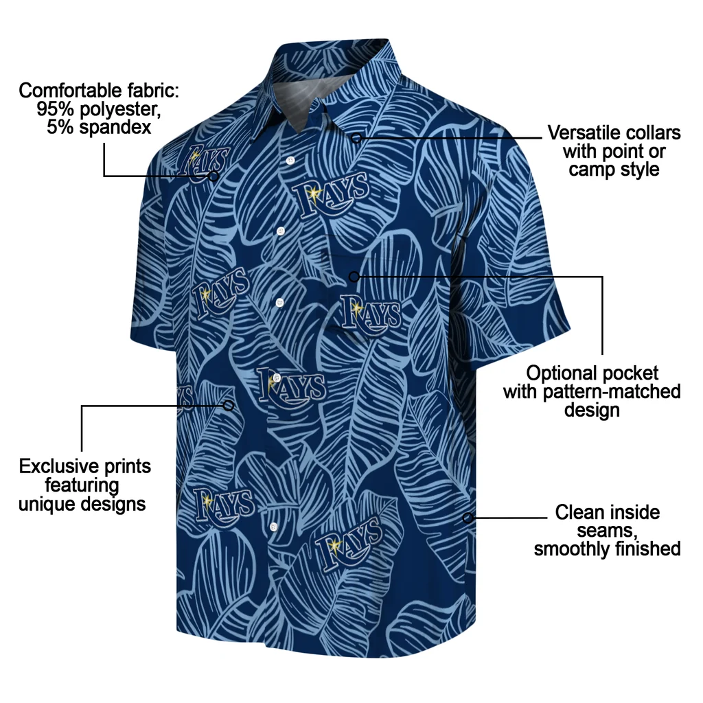 Tampa Bay Rays Hawaiian Shirt - Leaf Outline tampa bay rays leaf outline navy hawaiian shirts new arrival