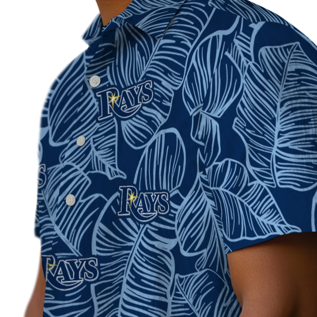 Tampa Bay Rays Hawaiian Shirt - Leaf Outline tampa bay rays leaf outline navy hawaiian shirts trendy