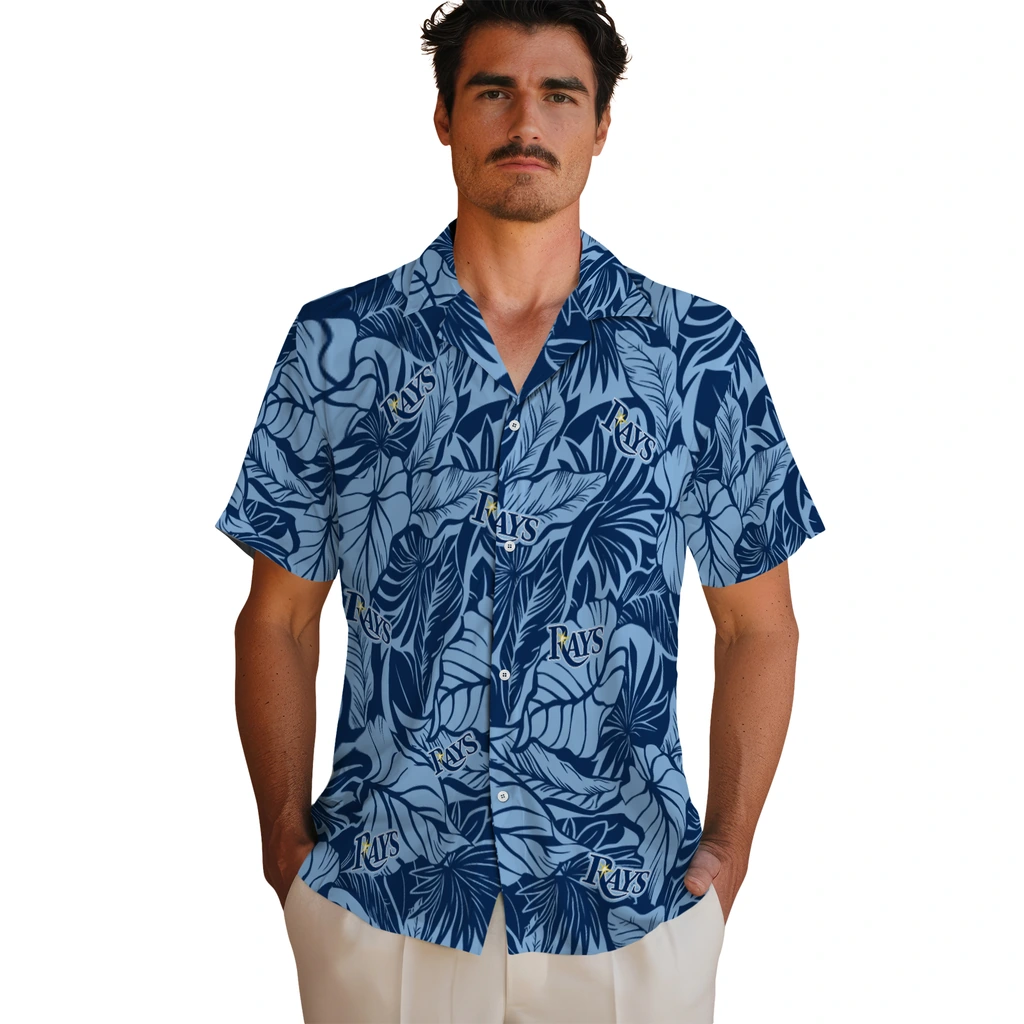 Tampa Bay Rays Hawaiian Shirt - Monstera Layer tampa bay rays monstera layer navy hawaiian shirts fashion forward