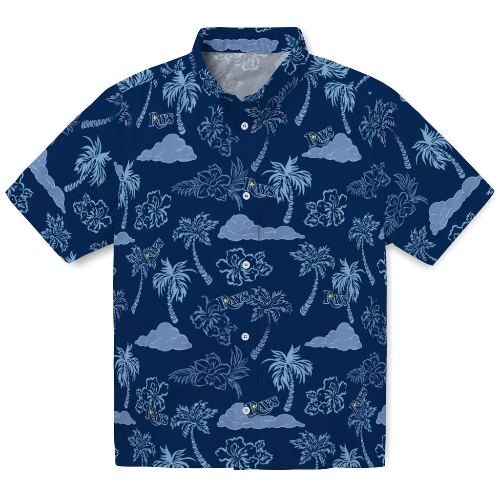 Tampa Bay Rays Hawaiian Shirt - Palm And Clouds tampa bay rays palm and clouds navy hawaiian shirts best selling